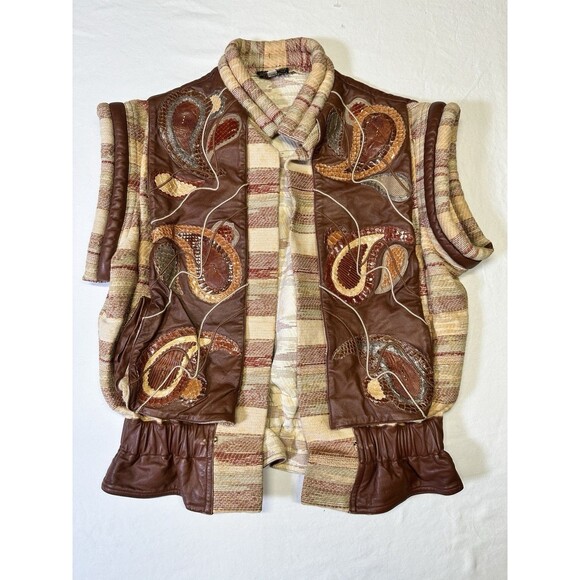 Vintage Carlo Fiori Italy Exotic Patchwork Paisley Leather Snakeskin Vest M - Picture 1 of 7